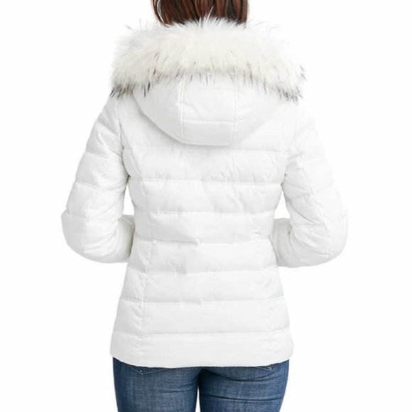 NWT Nautica Women's Zip Off Hood Faux Fur Trim Puffer Jacket WHITE - Picture 11 of 13